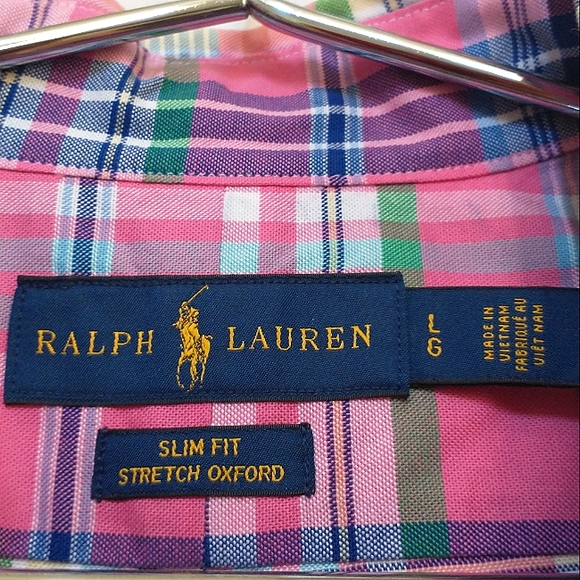 New w/o Tags Ralph Lauren Slim Fit Stretch Oxford Long Sleeve Plaid Dress Shirt - Picture 4 of 4